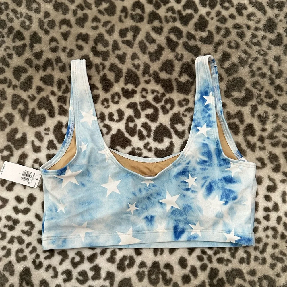 Old Navy Scoop-Neck Swim Bikini Top in Tie Dye Blue Star Print Size Small